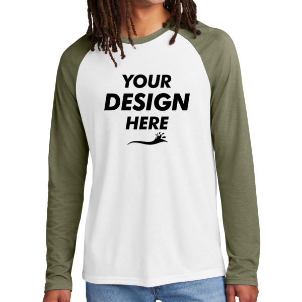 AllMade Unisex Tri Blend Long Sleeve Colorblock Raglan, Olive You Green / Bright White, Front view, Mockup