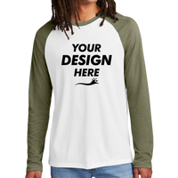 AllMade Unisex Tri Blend Long Sleeve Colorblock Raglan, Olive You Green / Bright White, Front view, Mockup