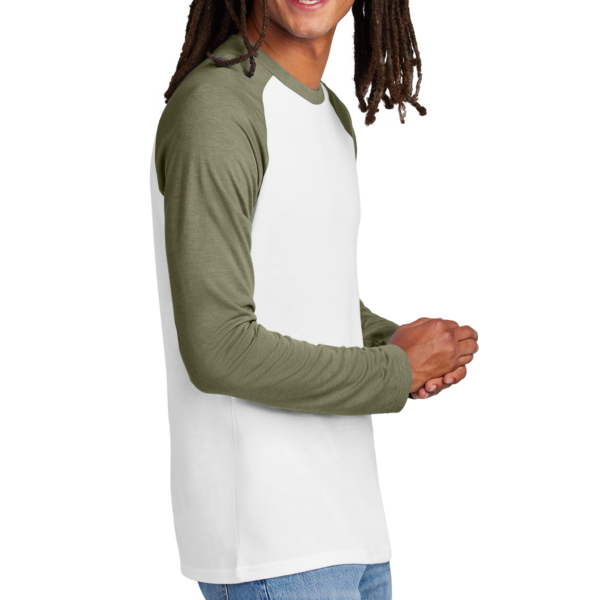 AllMade Unisex Tri Blend Long Sleeve Colorblock Raglan, Olive You Green / Bright White, Right Sleeve view