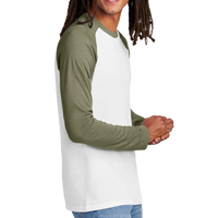 AllMade Unisex Tri Blend Long Sleeve Colorblock Raglan, Olive You Green / Bright White, Right Sleeve view