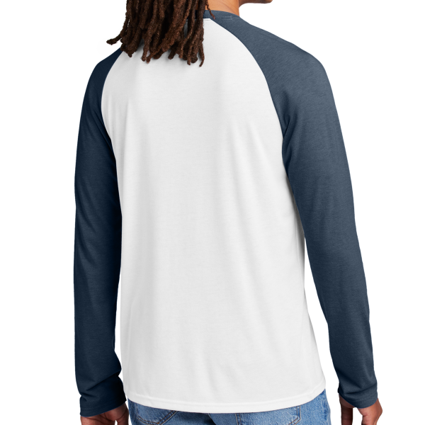 AllMade Unisex Tri Blend Long Sleeve Colorblock Raglan, Rebel Blue / Bright White, Back view
