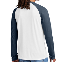 AllMade Unisex Tri Blend Long Sleeve Colorblock Raglan, Rebel Blue / Bright White, Back view