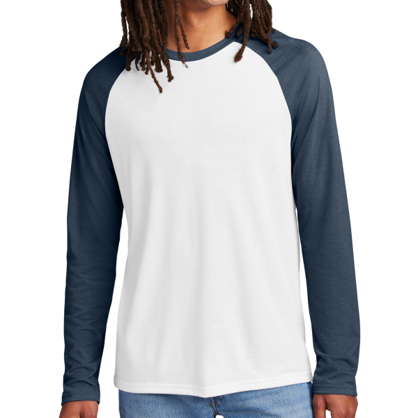AllMade Unisex Tri Blend Long Sleeve Colorblock Raglan, Rebel Blue / Bright White, Front view