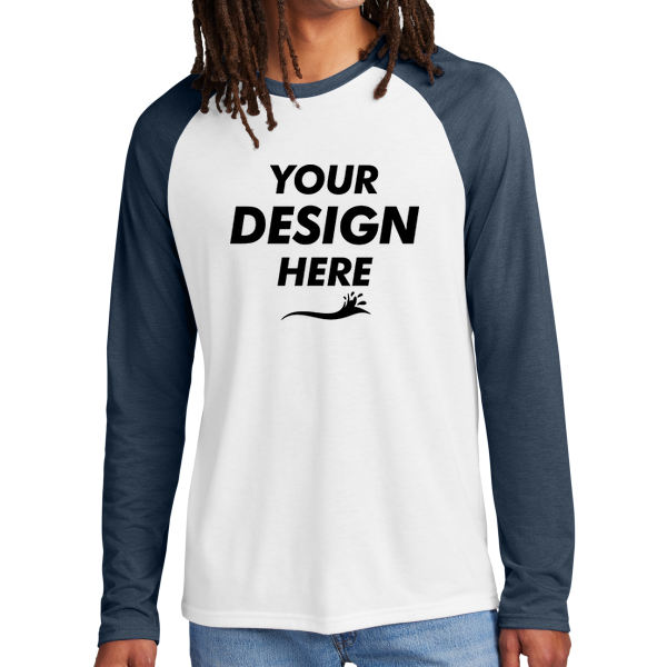 AllMade Unisex Tri Blend Long Sleeve Colorblock Raglan, Rebel Blue / Bright White, Front view, Mockup