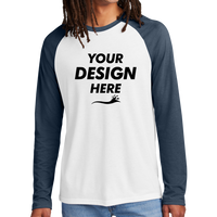AllMade Unisex Tri Blend Long Sleeve Colorblock Raglan, Rebel Blue / Bright White, Front view, Mockup