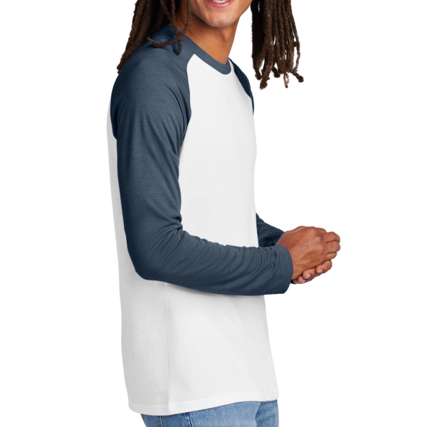 AllMade Unisex Tri Blend Long Sleeve Colorblock Raglan, Rebel Blue / Bright White, Right Sleeve view