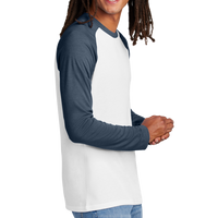AllMade Unisex Tri Blend Long Sleeve Colorblock Raglan, Rebel Blue / Bright White, Right Sleeve view