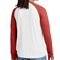 AllMade Unisex Tri Blend Long Sleeve Colorblock Raglan, Rise Up Red / Bright White, Back view