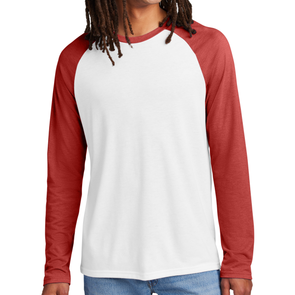 AllMade Unisex Tri Blend Long Sleeve Colorblock Raglan, Rise Up Red / Bright White, Front view