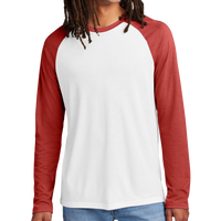AllMade Unisex Tri Blend Long Sleeve Colorblock Raglan, Rise Up Red / Bright White, Front view