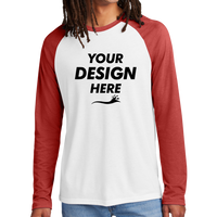 AllMade Unisex Tri Blend Long Sleeve Colorblock Raglan, Rise Up Red / Bright White, Front view, Mockup