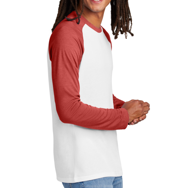 AllMade Unisex Tri Blend Long Sleeve Colorblock Raglan, Rise Up Red / Bright White, Right Sleeve view