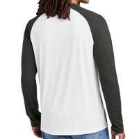AllMade Unisex Tri Blend Long Sleeve Colorblock Raglan, Space Black / Bright White, Back view