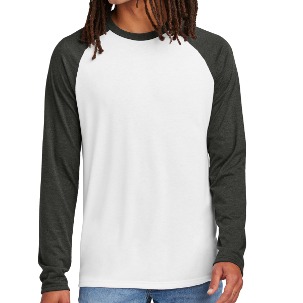 AllMade Unisex Tri Blend Long Sleeve Colorblock Raglan, Space Black / Bright White, Front view