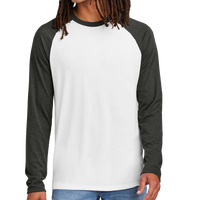 AllMade Unisex Tri Blend Long Sleeve Colorblock Raglan, Space Black / Bright White, Front view