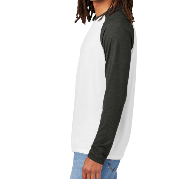 AllMade Unisex Tri Blend Long Sleeve Colorblock Raglan, Space Black / Bright White, Left Sleeve view