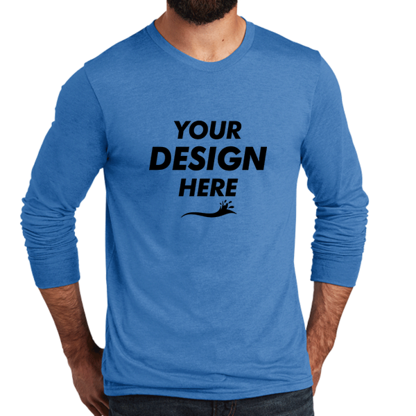 AllMade Unisex Tri Blend Long Sleeve Tee, Azure Blue, Front view, Mockup