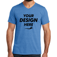 AllMade Unisex Tri Blend V Neck Tee, Azure Blue, Front view, Mockup