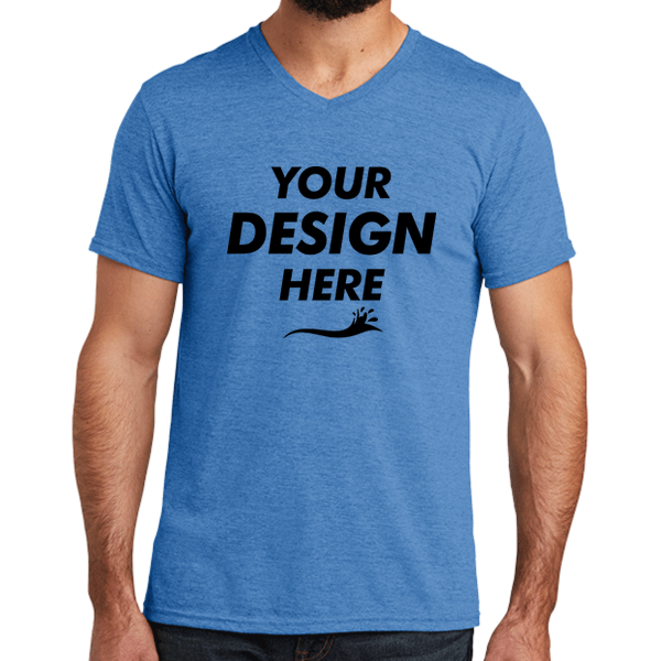 AllMade Unisex Tri Blend V Neck Tee, Azure Blue, Front view, Mockup