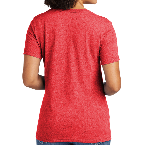 AllMade Women's Recycled Blend V Neck Tee, Reclaimed Red Heather, Back view