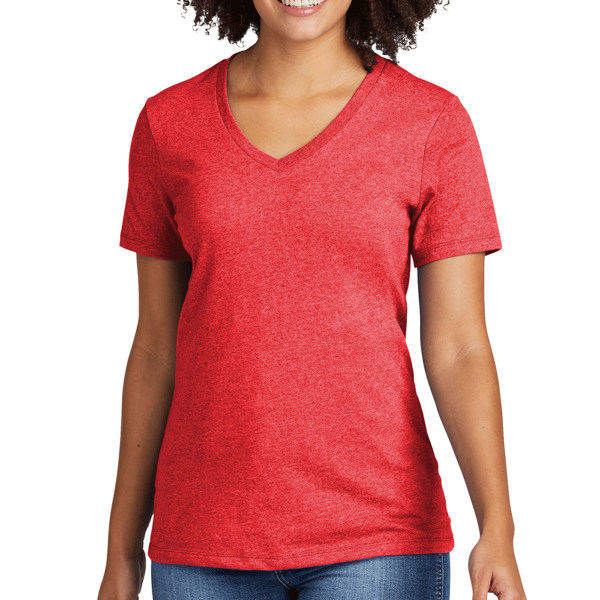 AllMade Women's Recycled Blend V Neck Tee, Reclaimed Red Heather, Front view