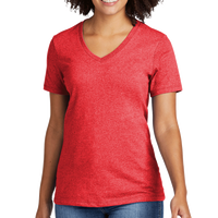 AllMade Women's Recycled Blend V Neck Tee, Reclaimed Red Heather, Front view