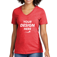 AllMade Women's Recycled Blend V Neck Tee, Reclaimed Red Heather, Front view, Mockup