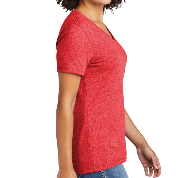 AllMade Women's Recycled Blend V Neck Tee, Reclaimed Red Heather, Right Sleeve view