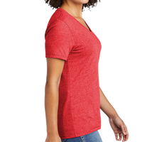 AllMade Women's Recycled Blend V Neck Tee, Reclaimed Red Heather, Right Sleeve view