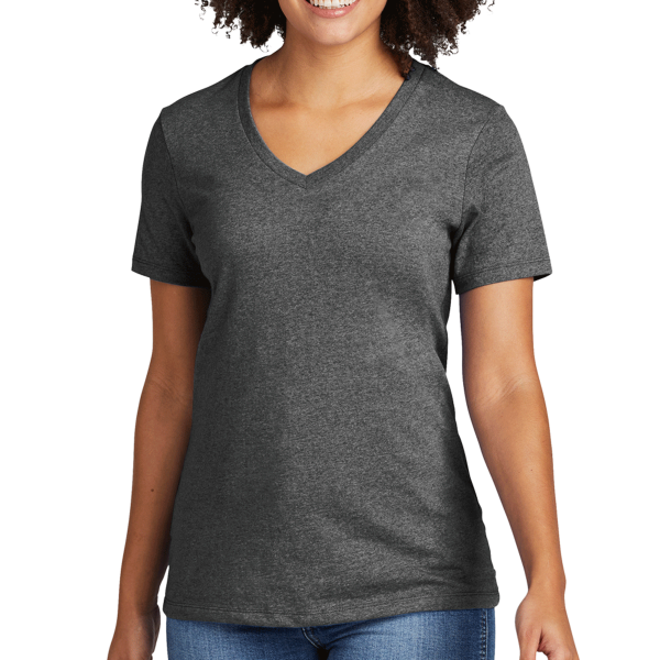 AllMade Women's Recycled Blend V Neck Tee, Reloaded Charcoal Heather, Front view