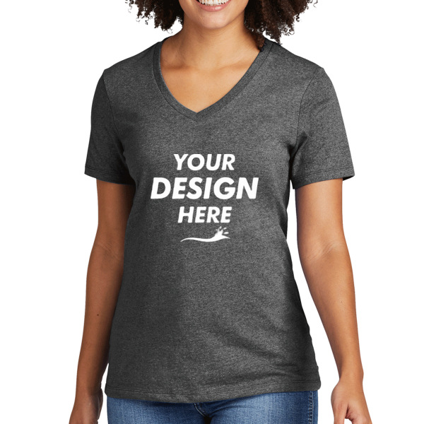 AllMade Women's Recycled Blend V Neck Tee, Reloaded Charcoal Heather, Front view, Mockup