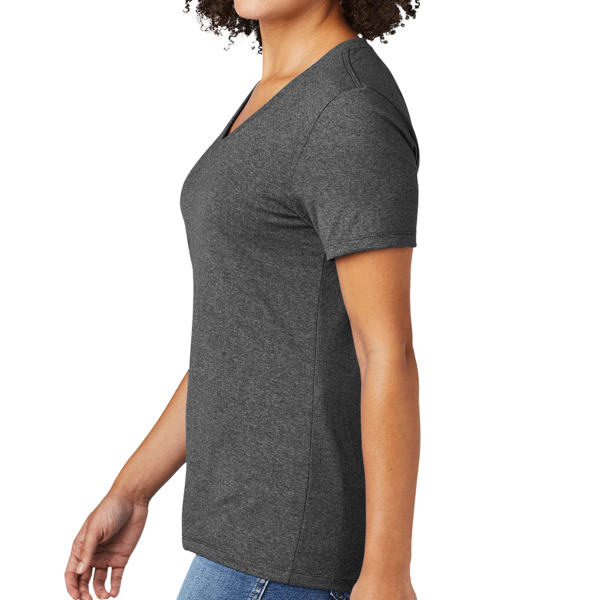 AllMade Women's Recycled Blend V Neck Tee, Reloaded Charcoal Heather, Left Sleeve view