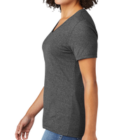 AllMade Women's Recycled Blend V Neck Tee, Reloaded Charcoal Heather, Left Sleeve view