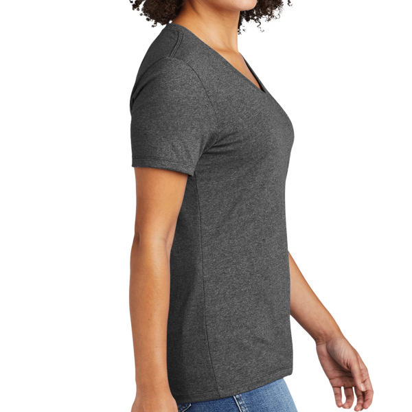 AllMade Women's Recycled Blend V Neck Tee, Reloaded Charcoal Heather, Right Sleeve view