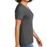 AllMade Women's Recycled Blend V Neck Tee, Reloaded Charcoal Heather, Right Sleeve view