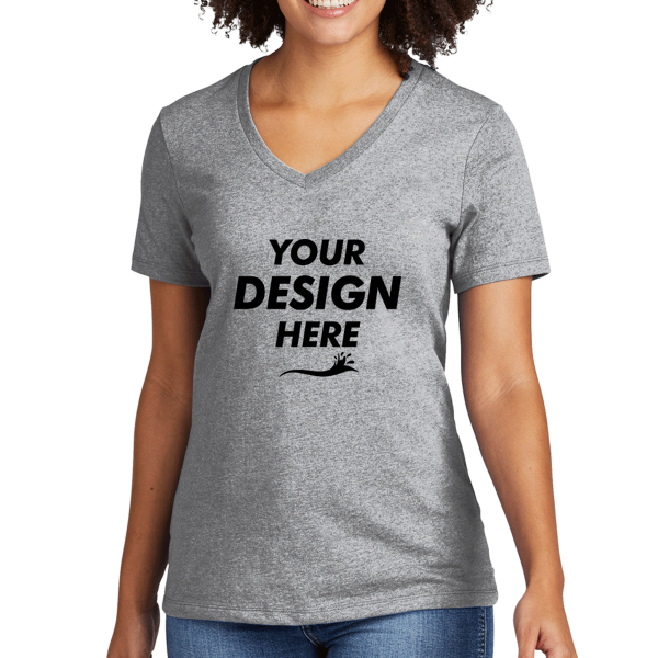 AllMade Women's Recycled Blend V Neck Tee, Remade Gray Heather, Front view, Mockup