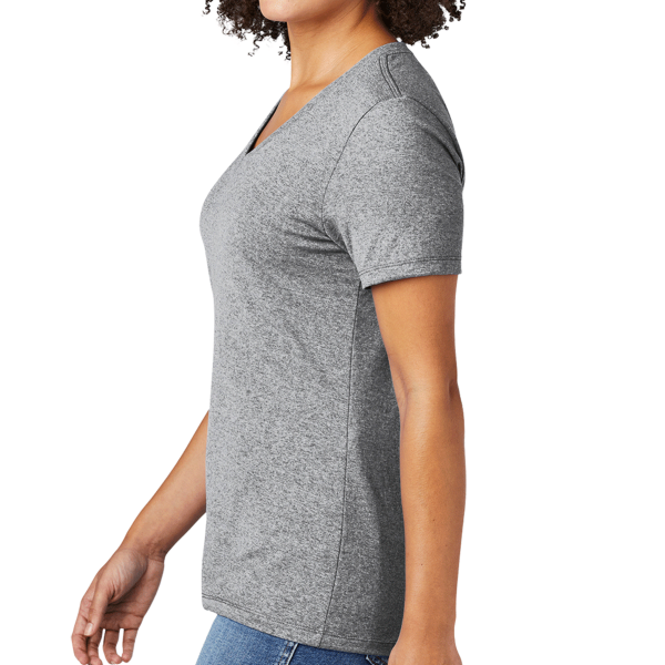 AllMade Women's Recycled Blend V Neck Tee, Remade Gray Heather, Left Sleeve view