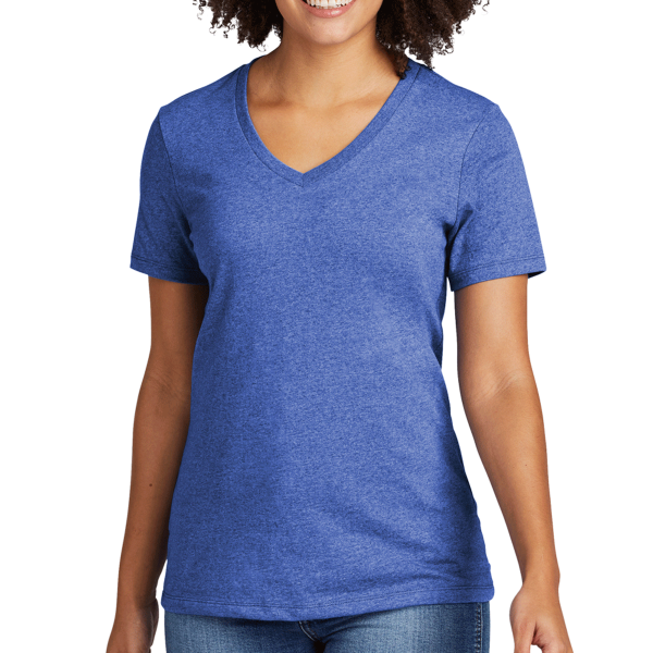 AllMade Women's Recycled Blend V Neck Tee, Reused Royal Heather, Front view