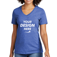 AllMade Women's Recycled Blend V Neck Tee, Reused Royal Heather, Front view, Mockup