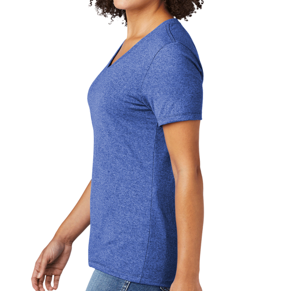 AllMade Women's Recycled Blend V Neck Tee, Reused Royal Heather, Left Sleeve view