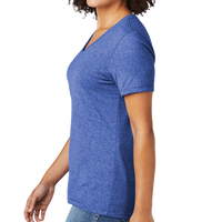 AllMade Women's Recycled Blend V Neck Tee, Reused Royal Heather, Left Sleeve view