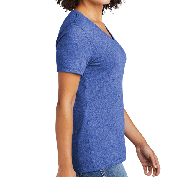 AllMade Women's Recycled Blend V Neck Tee, Reused Royal Heather, Right Sleeve view
