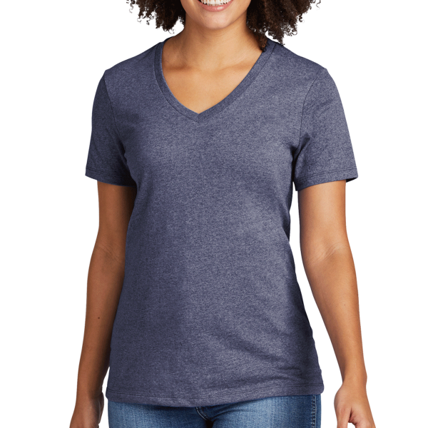 AllMade Women's Recycled Blend V Neck Tee, Salvaged Navy Heather, Front view