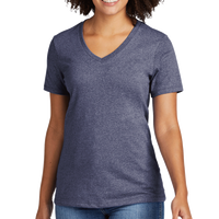AllMade Women's Recycled Blend V Neck Tee, Salvaged Navy Heather, Front view