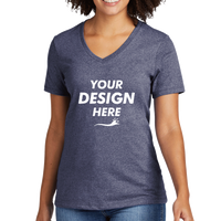 AllMade Women's Recycled Blend V Neck Tee, Salvaged Navy Heather, Front view, Mockup