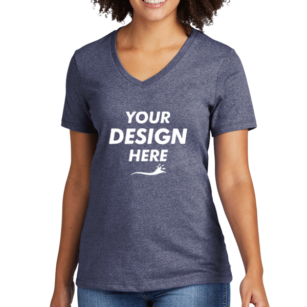 AllMade Women's Recycled Blend V Neck Tee, Salvaged Navy Heather, Front view, Mockup