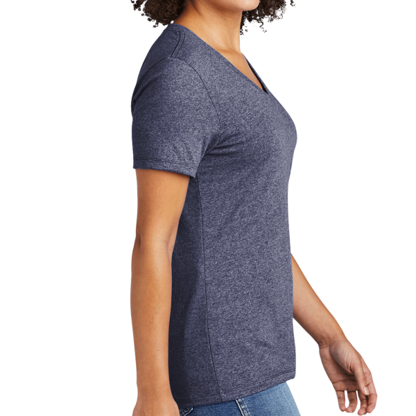 AllMade Women's Recycled Blend V Neck Tee, Salvaged Navy Heather, Right Sleeve view