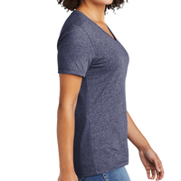 AllMade Women's Recycled Blend V Neck Tee, Salvaged Navy Heather, Right Sleeve view