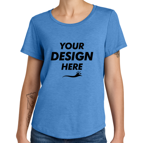 AllMade Women's Relaxed Tri Blend Scoop Neck Tee, Azure Blue, Front view, Mockup