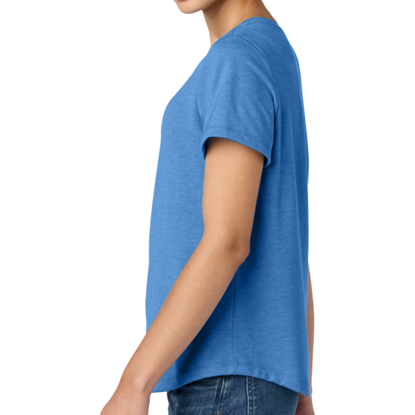 AllMade Women's Relaxed Tri Blend Scoop Neck Tee, Azure Blue, Left Sleeve view